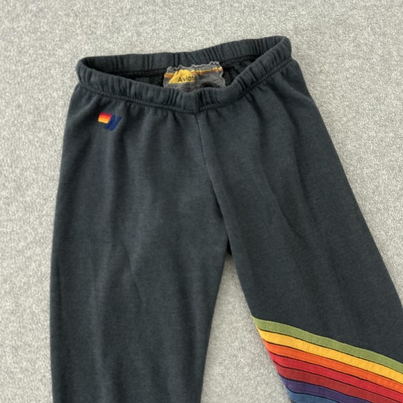 Aviator Nation Sweatpants Womens XS Black Rainbow 5 Stripe Fleece Joggers USA - Picture 2 of 7